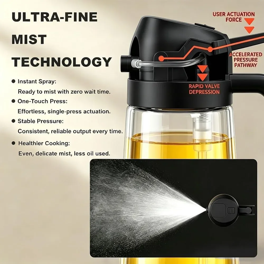 2-in-1 Olive Oil Sprayer Dispenser 16oz 470ml Glass Bottle Refillable BPA-Free